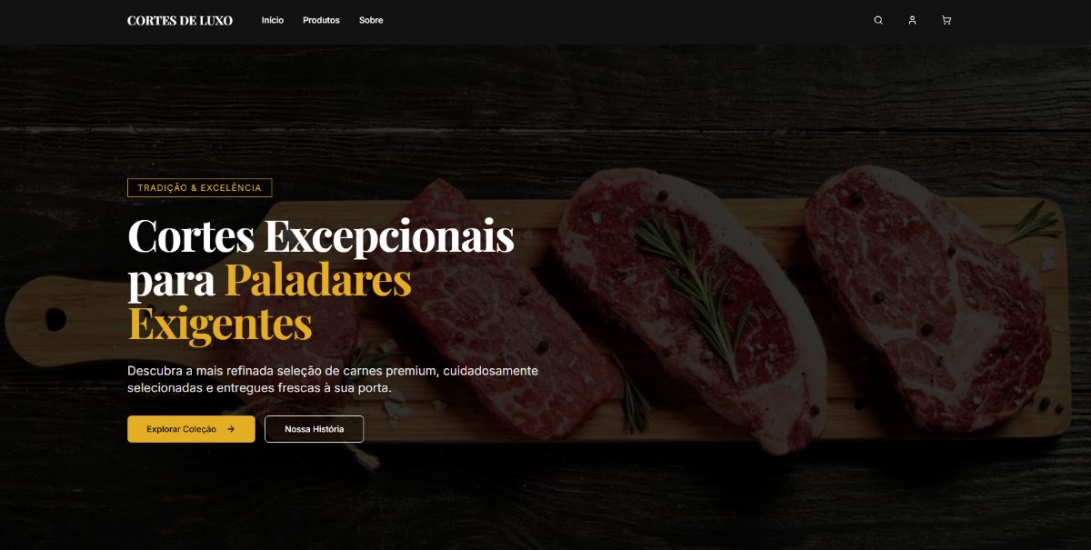 Página inicial do projeto Luxury Meat desenvolvido pela Axolutions